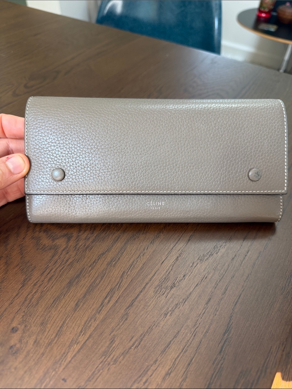 Celine Grayish Taupe/Yellow Leather Continental Wallet